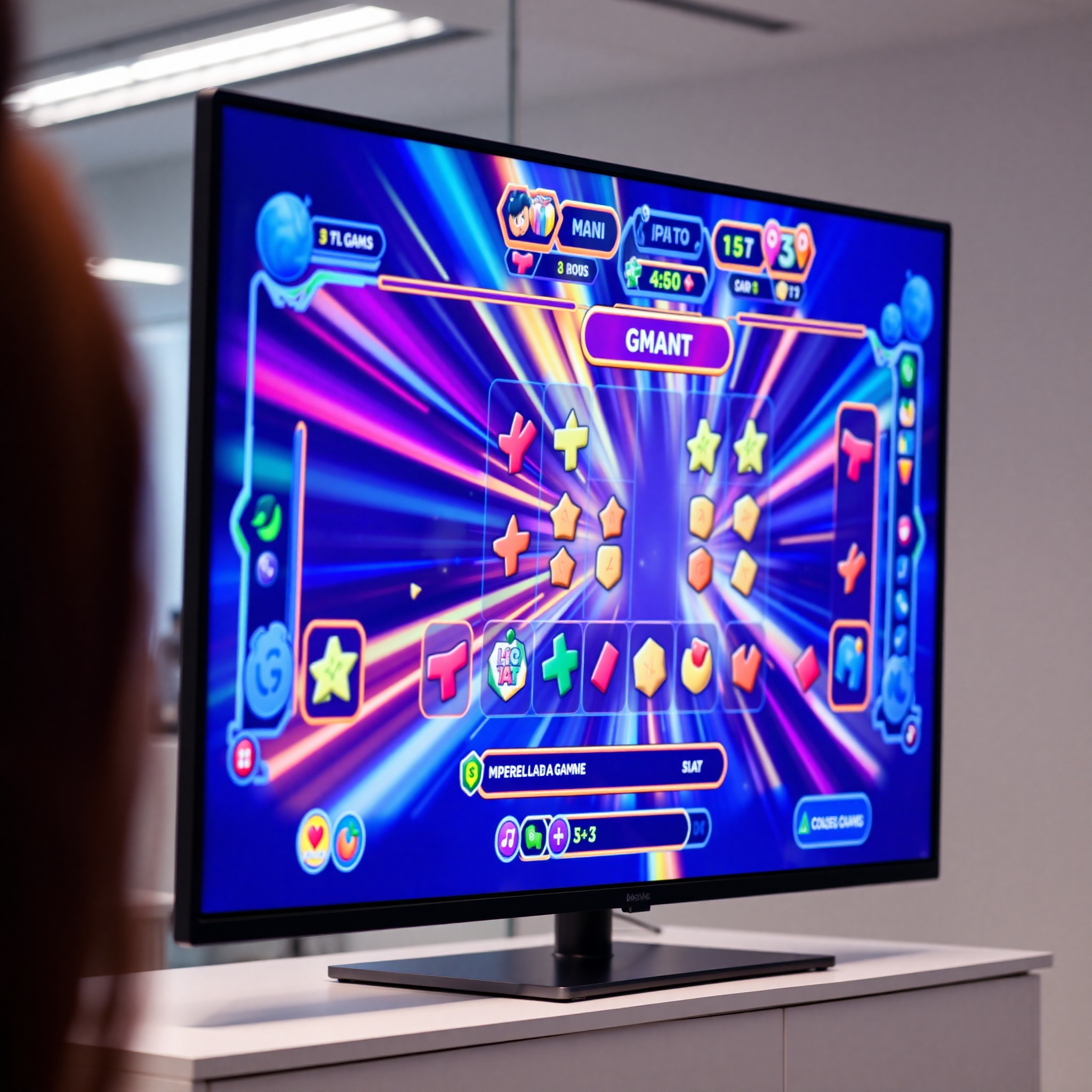 Interfaz de juego con animaciones de transición fluidas y efectos visuales dinámicos en colores vibrantes