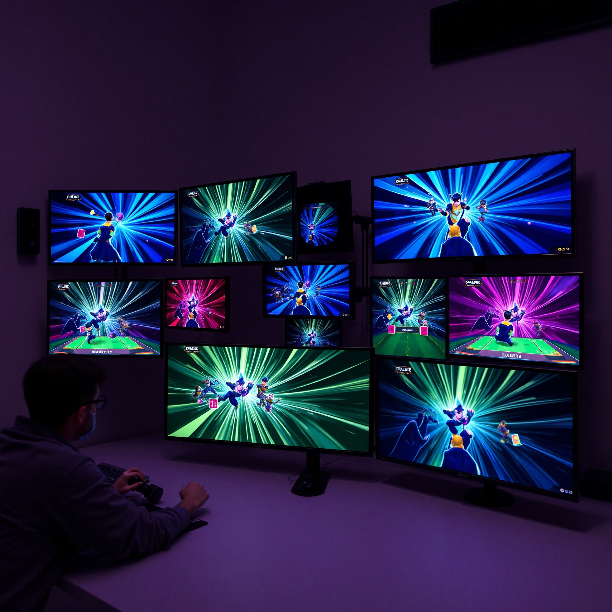 Secuencia de animaciones de juego mostrando efectos visuales y transiciones dinámicas