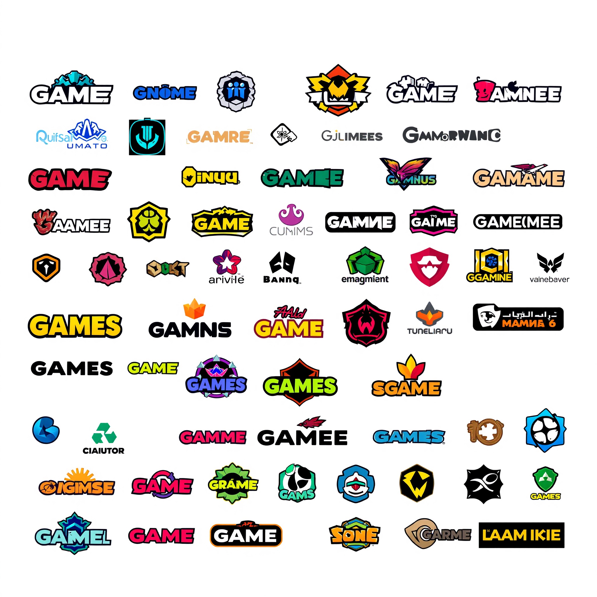 Colección de logos modernos y atractivos para marcas de juegos españoles con diseño distintivo