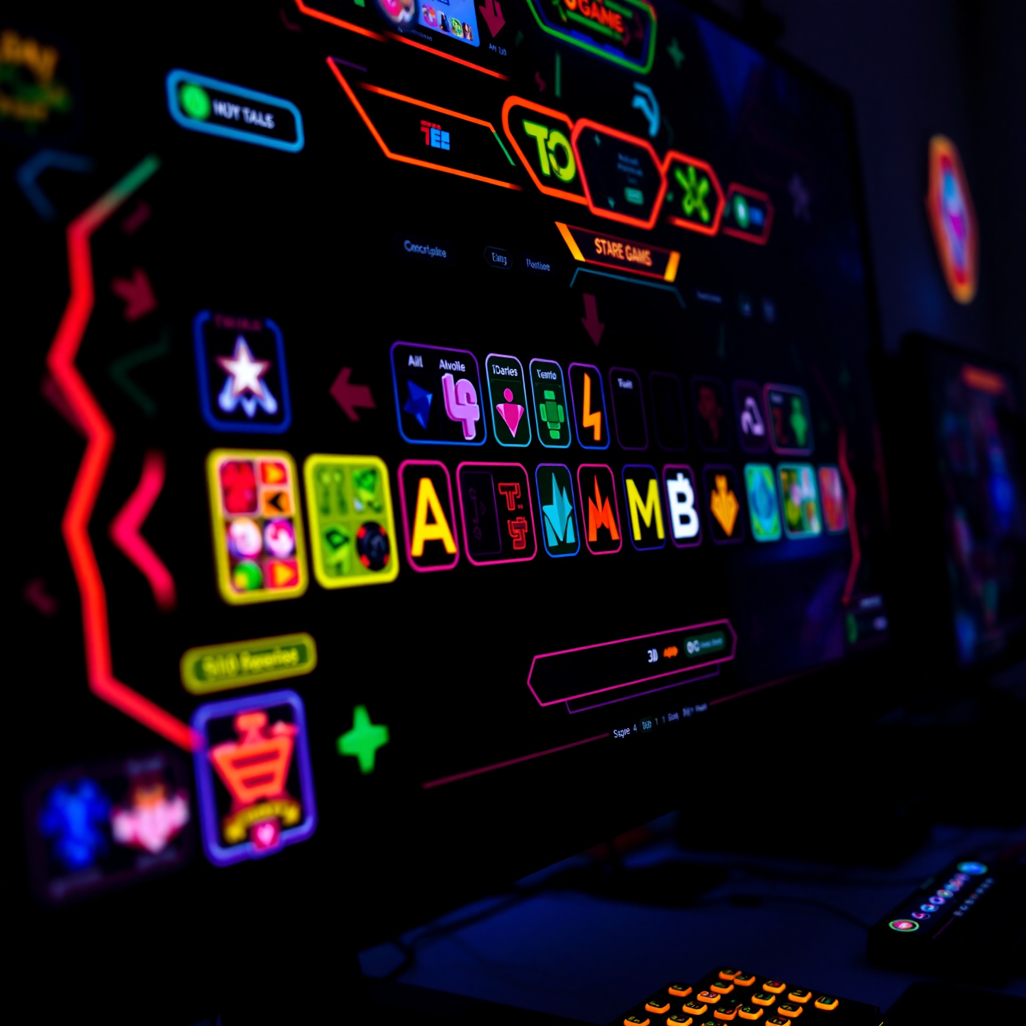 Interfaz de juego digital con paleta de colores vibrantes y elementos interactivos