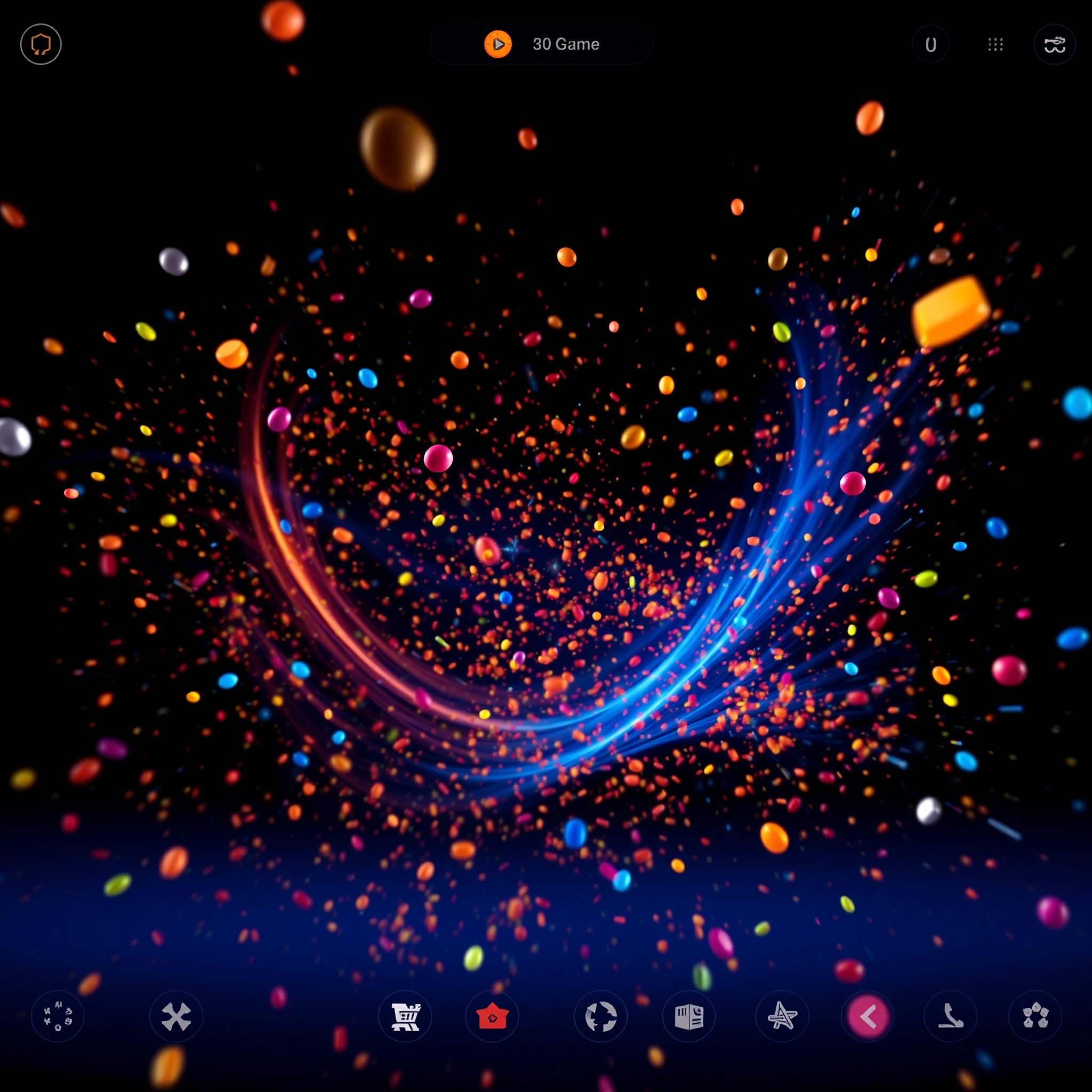 Animaciones dinámicas con efectos visuales coloridos en interfaz de juego, transiciones suaves y movimientos elegantes