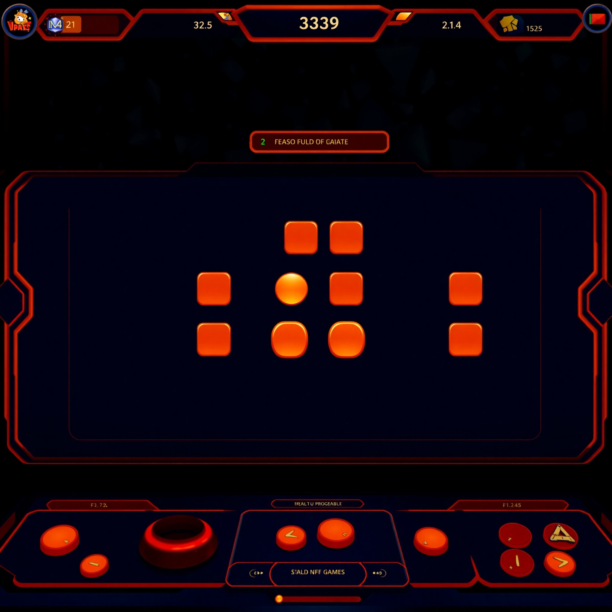 Interfaz de juego digital con paleta de colores sólidos vibrantes, pantalla de apuesta con botones naranjas y azules