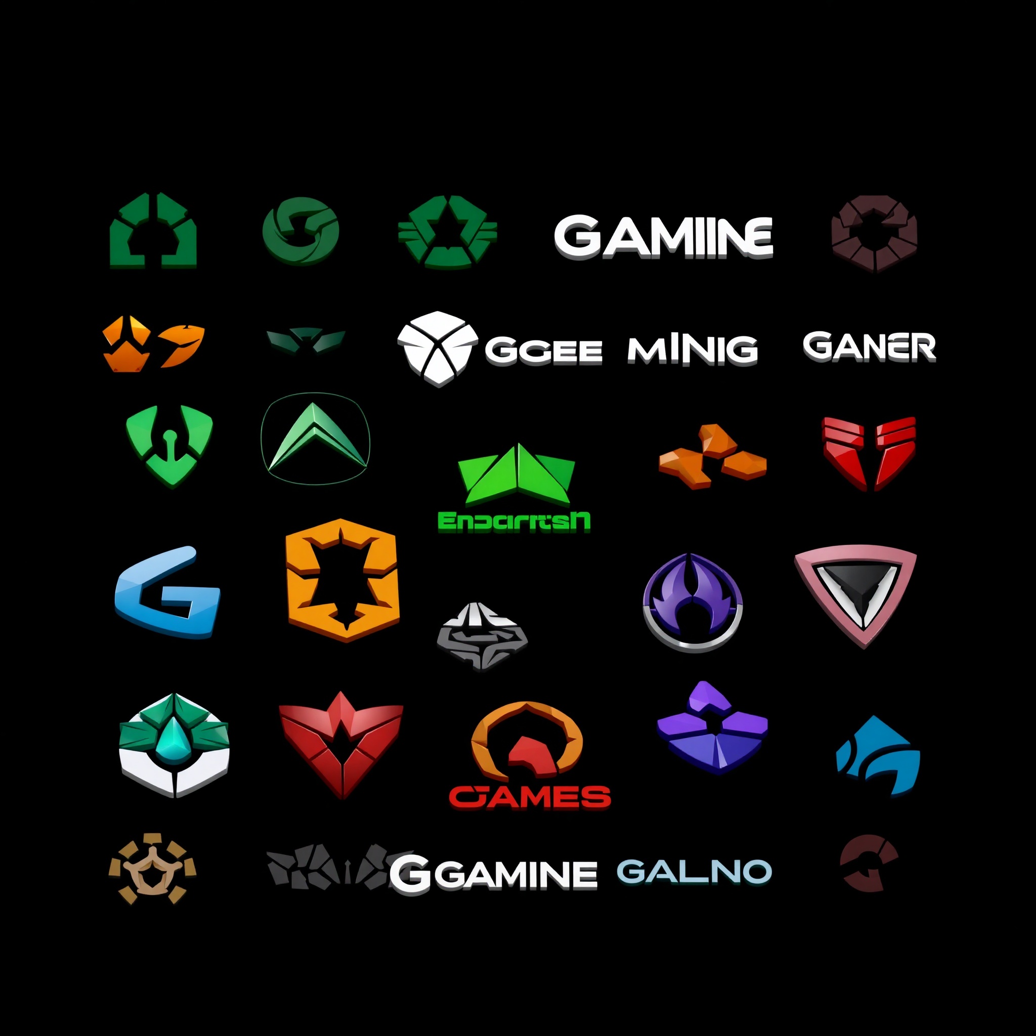 Colección de logos de juegos modernos con diseño profesional y profundidad visual